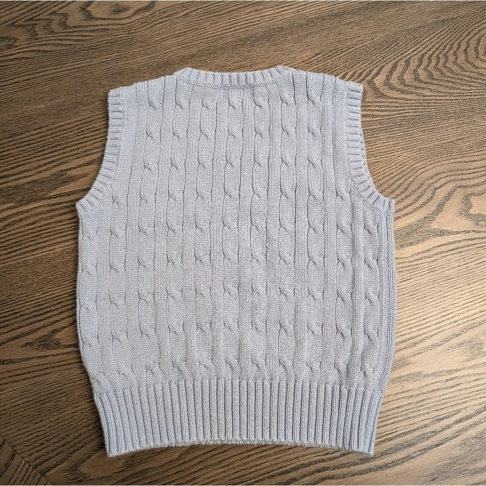 Polo Ralph Lauren Sweater Vest Kids Size S Light Blue Cable Knit Cotton V-Neck - Picture 3 of 3
